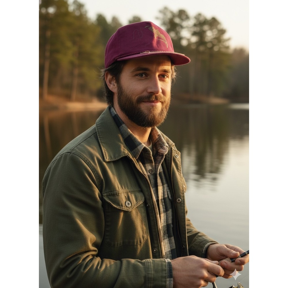 Kc Maroon Men's Tan OS Snapback Fishing Hat Cap Vintage Outdoors Dad Hat Braided